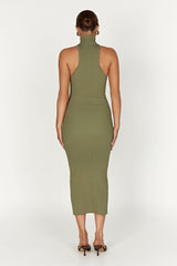 Connie Turtleneck Knit Midi Dress - Olive