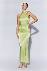 Claire Satin Drape Back Maxi Dress - Pistachio Green