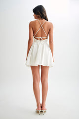 Muriel Cotton Mini Dress With Crochet - White
