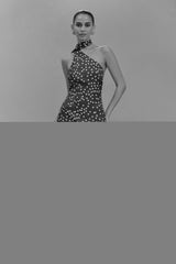 Joan Satin Asymmetrical Mini Dress - Brown Polka Dot Print