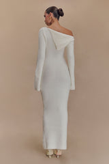 Magenta One Shoulder Fluffy Knit Midi Dress - Ivory