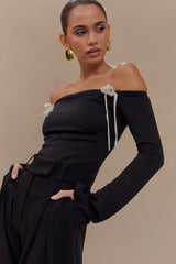 Marlene Scuba Jersey Contrast Top - Black/White