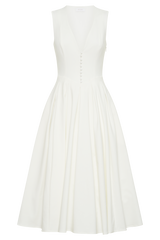 Keely Cotton Sleeveless Midi Dress - White