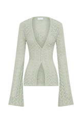 Murphy Long Sleeve Knit Shell Button Cardigan - Pastel Green
