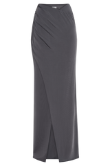 Bronwyn Slinky Ruched Maxi Skirt With Split - Charcoal