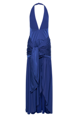 Graziana Satin Chiffon Plunge Maxi Dress - Cobalt Blue