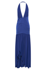 Graziana Satin Chiffon Plunge Maxi Dress - Cobalt Blue