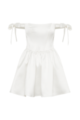 Rita Satin Mini Dress With Bow Sleeves - White