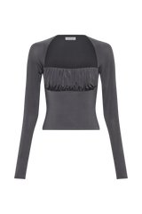 Billie Slinky Ruched Long Sleeve Top - Charcoal