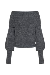 Charlotte Off Shoulder Knit Long Sleeve Top - Charcoal Marle