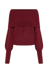Charlotte Off Shoulder Knit Long Sleeve Top - Merlot
