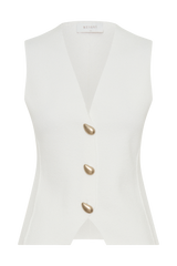 Malika Sleeveless Gold Button Vest - White
