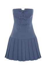 Naya Pleated Mini Dress With Ties - Steel