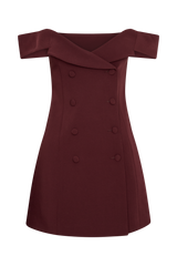 Noelle Off Shoulder Suiting Mini Dress - Mahogany