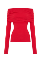Polly Off Shoulder Long Sleeve Knit Top - Red