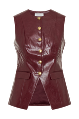 Coralia Faux Leather Sleeveless Vest - Cherry Red