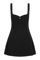 Tandie Linen Flare Mini Dress - Black