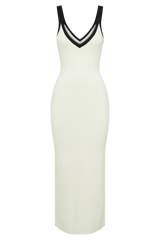 Debbi Contrast Knit Midi Dress - White