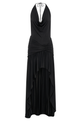 Serenity Ruched Slinky Maxi Dress - Black