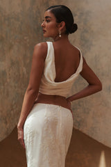 Mona Burnout Velvet Cowl Back Top - White