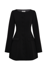 Jolie Boat Neck Suiting Mini Dress - Black