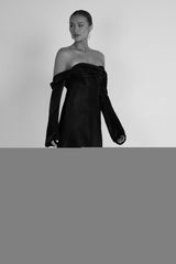 Giselle Off Shoulder Satin Mini Dress - Black