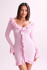 Karolina Knit Mini Dress With Frill - Blush Pink