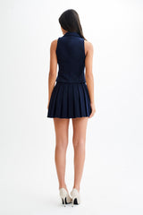 Mura Pleated Mini Skirt - Navy