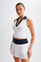 Denver Sleeveless Collared Active Top - Black/White