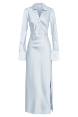 Whitley Satin Collared Maxi Dress - Ice Blue