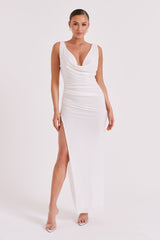 Laney Hot Fix Mesh Cowl Maxi Dress - White