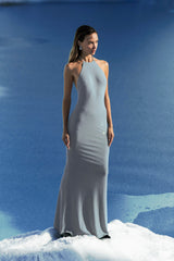 Kali Hot Fix Mesh Halter Maxi Dress - Gunmetal