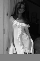 Karolina Knit Mini Dress With Frill - White