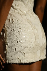 Jayne Sequin Halter Mini Dress - White